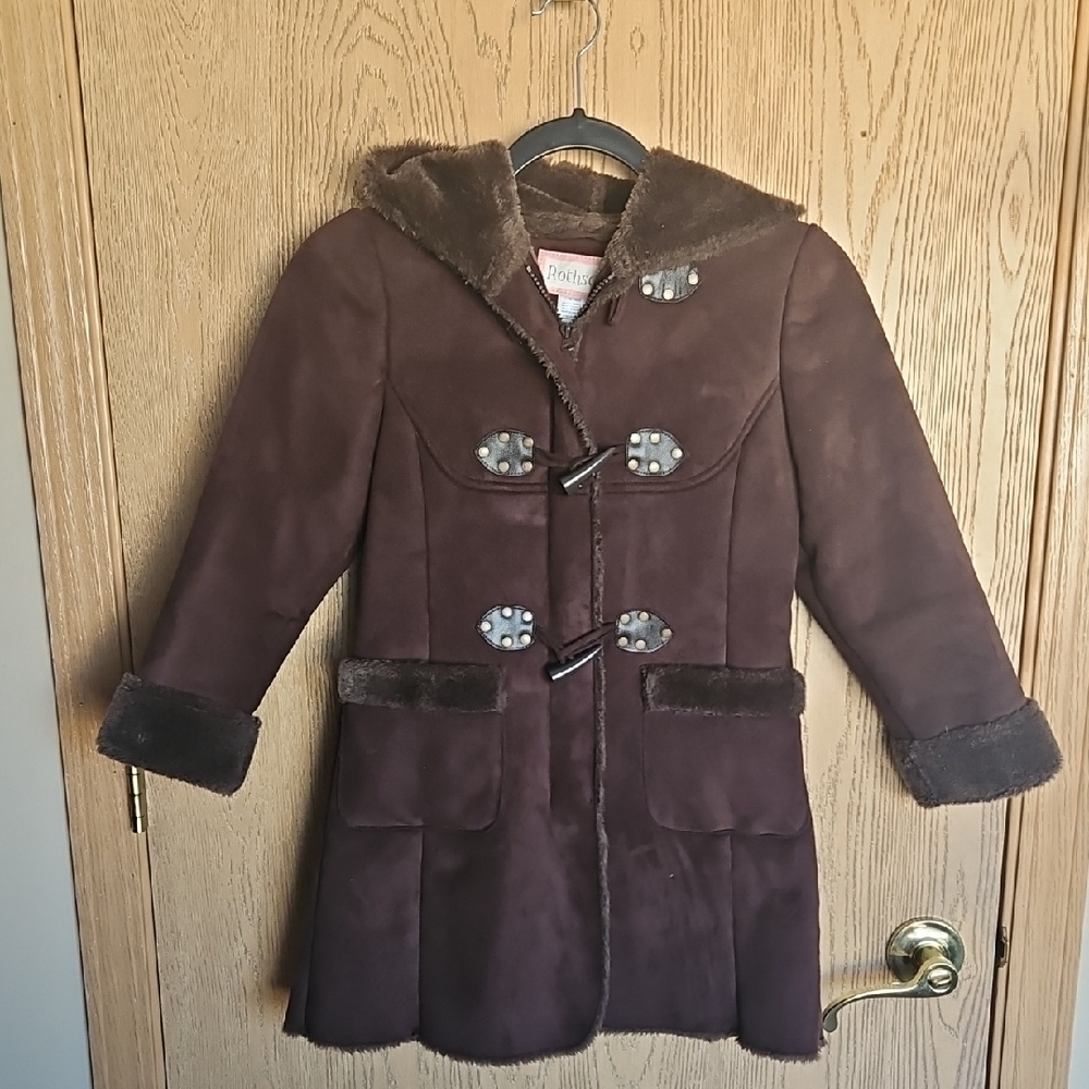 Rothschild Brown Faux Suede Coat With Hood